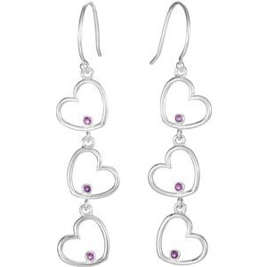 Sterling Silver Natural Amethyst Triple Heart Earrings