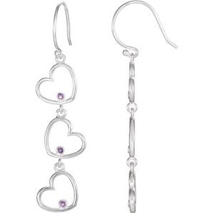 Sterling Silver Natural Amethyst Triple Heart Earrings