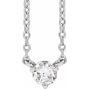 14K White 1/6 CT Natural Diamond 3-Prong 18" Necklace