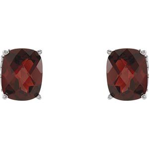 14K White Natural Mozambique Garnet Vintage-Inspired Scroll Earrings