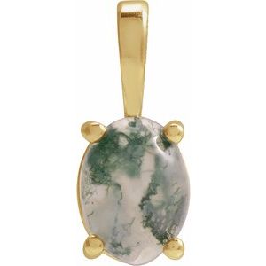 14K Yellow Natural Moss Agate Pendant