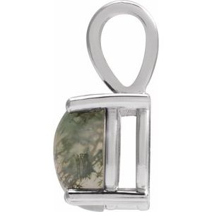 14K White Natural Moss Agate Pendant