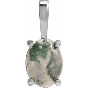 14K White Natural Moss Agate Pendant