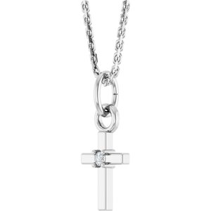 14K White .005 CT Natural Diamond Cross 16" Necklace