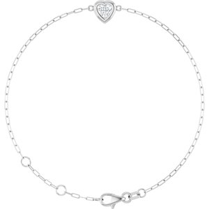 14K White 1/2 CT Natural Diamond Heart 6 1/2-7 1/2" Bracelet