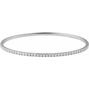 14K White 1 CTW Natural Diamond  Flexible Bangle 7" Bracelet