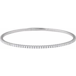 14K White 1 1/2 CTW Natural Diamond Flexible Bangle 7" Bracelet