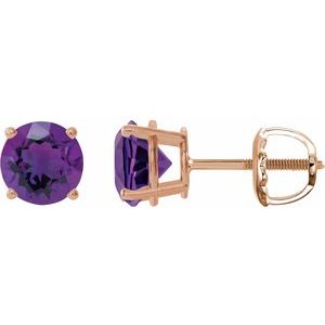 14K Rose 6 mm Natural Amethyst Stud Earrings