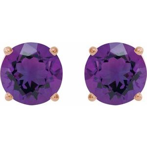 14K Rose 6 mm Natural Amethyst Stud Earrings