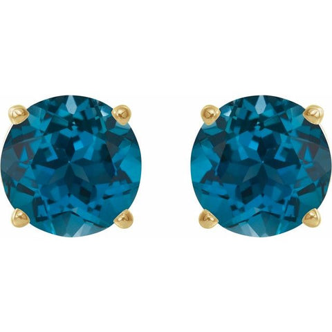 14K Yellow 8 mm Natural London Blue Topaz Stud Earrings