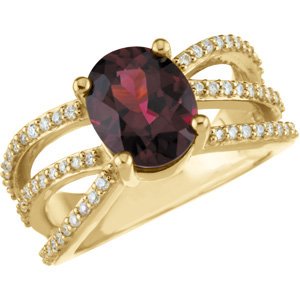 14K Yellow Natural Rhodolite Garnet & 1/3 CTW Natural Diamond Ring