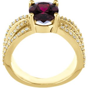 14K Yellow Natural Rhodolite Garnet & 1/3 CTW Natural Diamond Ring