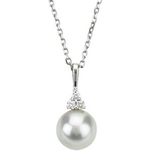 14K White Cultured White Freshwater Pearl & .06 CTW Natural Diamond 18" Necklace