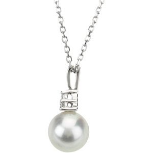 14K White Cultured White Freshwater Pearl & .06 CTW Natural Diamond 18" Necklace