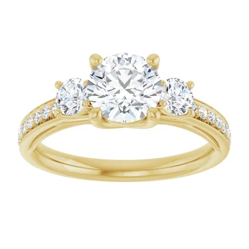 14K Three-stone Accented Engagement Ring