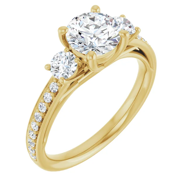 14K Three-stone Accented Engagement Ring