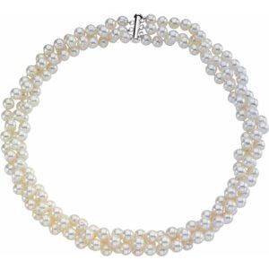 Sterling Silver Cultured White Freshwater Pearl 3-Strand 22" Necklace