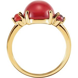 14K Yellow Natural Carnelian & Mozambique Garnet Three-Stone Ring