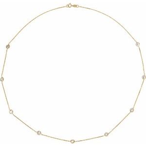 14K Yellow 4 mm Round Imitation White Cubic Zirconia 9-Station 18" Necklace