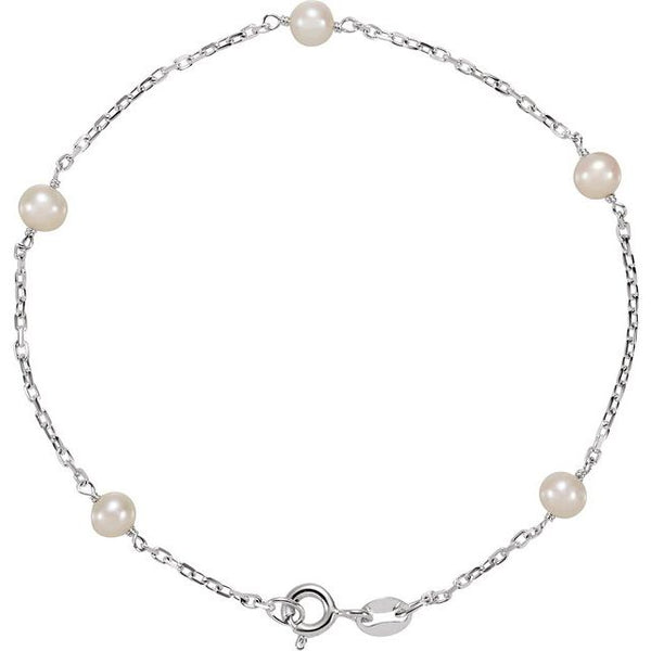 Sterling Silver Freshwater Cultured Pearl Station 7" Bracelet - Moijey Fine Jewelry and Diamonds