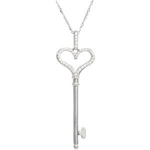 Sterling Silver1/4 CTW Natural Diamond Heart Key 18" Necklace