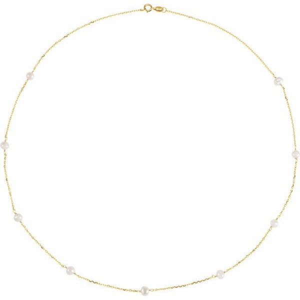 14K Yellow White Freshwater Cultured Pearl Station 18" Necklace - Moijey Fine Jewelry and Diamonds