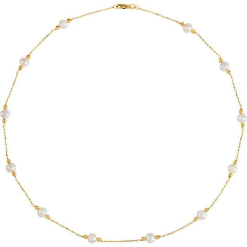 14K Yellow Freshwater Cultured Pearl & Bead Station 18" Necklace - Moijey Fine Jewelry and Diamonds