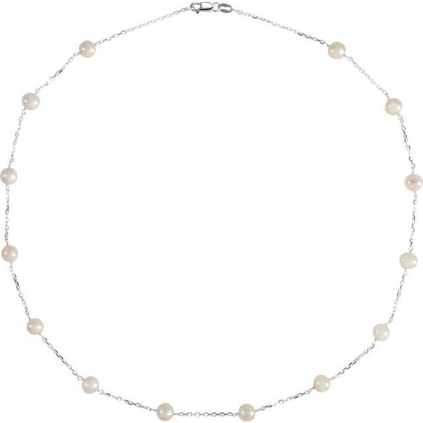 Sterling Silver Freshwater Cultured Pearl Station 18" Necklace - Moijey Fine Jewelry and Diamonds