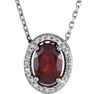 14K White Natural Mozambique Garnet & .05 CTW Natural Diamond 16" Necklace