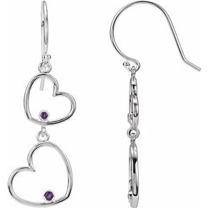 Sterling Silver Natural Amethyst Double Heart Earrings