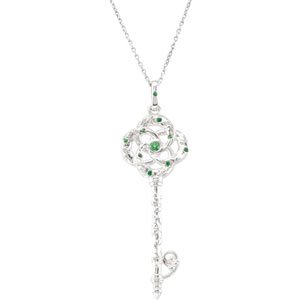 Sterling Silver Natural Tsavorite Garnet Key 18" Necklace