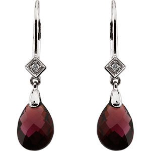 14K White Briolette Natural Brazilian Garnet & .025 CTW Natural Diamond Earrings