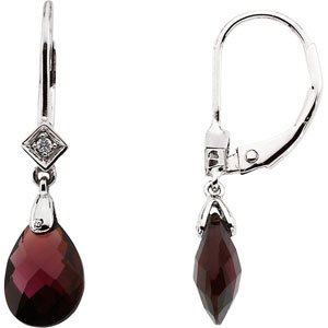 14K White Briolette Natural Brazilian Garnet & .025 CTW Natural Diamond Earrings