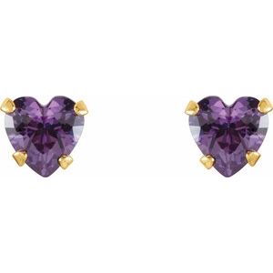 14K Yellow Natural Amethyst Youth Stud Earrings