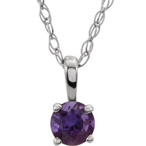 14K White 3 mm Imitation Amethyst Youth Solitaire 14" Necklace