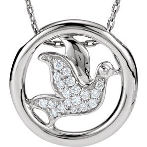 Sterling Silver 1/8 CTW Natural Diamond Dove Circle 18" Necklace