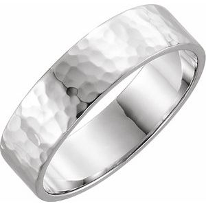 Platinum 6 mm Flat Hammered Band Size 10