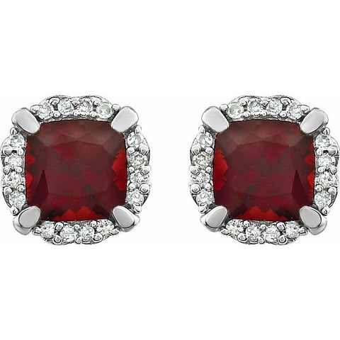 14K White Natural Mozambique Garnet & 1/10 CTW Natural Diamond Earrings