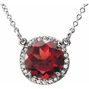 Sterling Silver 6 mm Natural Mozambique Garnet & .04 CTW Natural Diamond 16" Necklace