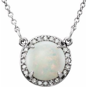 Sterling Silver 6 mm Natural White Opal & .04 CTW Natural Diamond 16" Necklace
