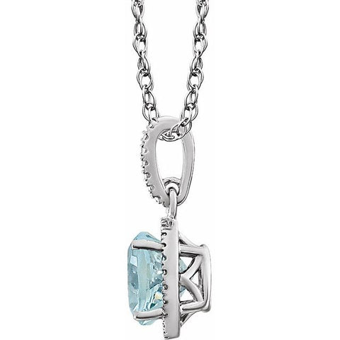 Sterling Silver Natural Aquamarine & .01 CTW Natural Diamond 18" Necklace