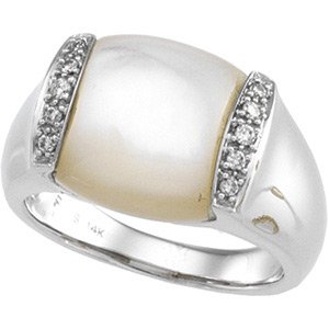18K White Natural Mother of Pearl & 1/10 CTW Natural Diamond Ring