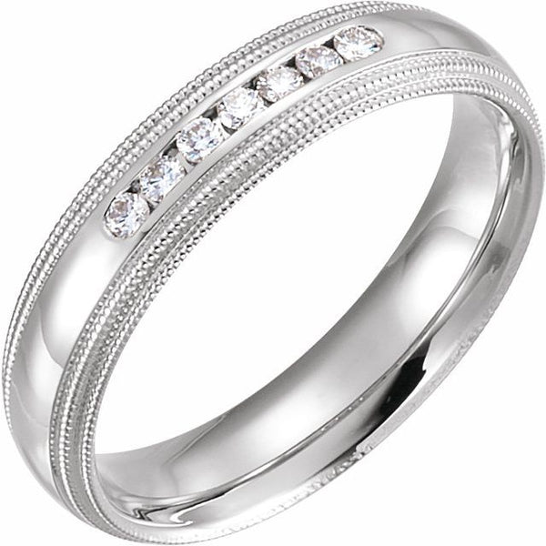 1/6 CTW Diamond 5mm Half Round Comfort-Fit Double Milgrain Band