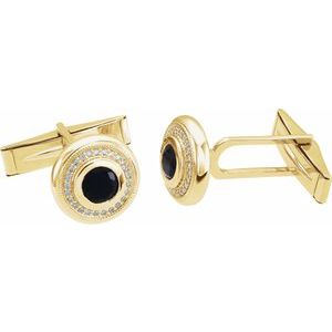 14K Yellow Natural Black Onyx & 1/8 CTW Natural Diamond Cuff Links