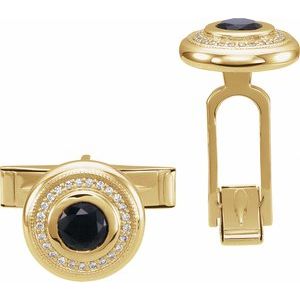 14K Yellow Natural Black Onyx & 1/8 CTW Natural Diamond Cuff Links