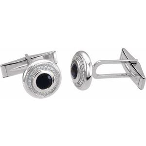 14K White Natural Black Onyx & 1/8 CTW Natural Diamond Cuff Links