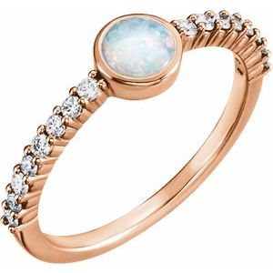 Natural White Opal & 1/4 CTW Natural Diamond Ring