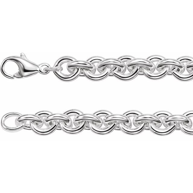 Sterling Silver 9mm Solid Round Cable 8" Bracelet