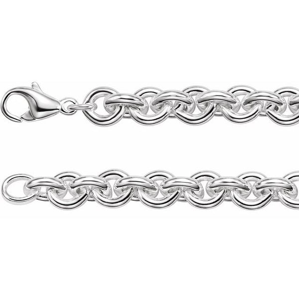 Sterling Silver 9mm Solid Round Cable 8" Bracelet