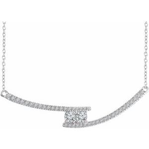 14K White 3/8 CTW Natural Diamond Two-Stone Bar 16-18" Necklace